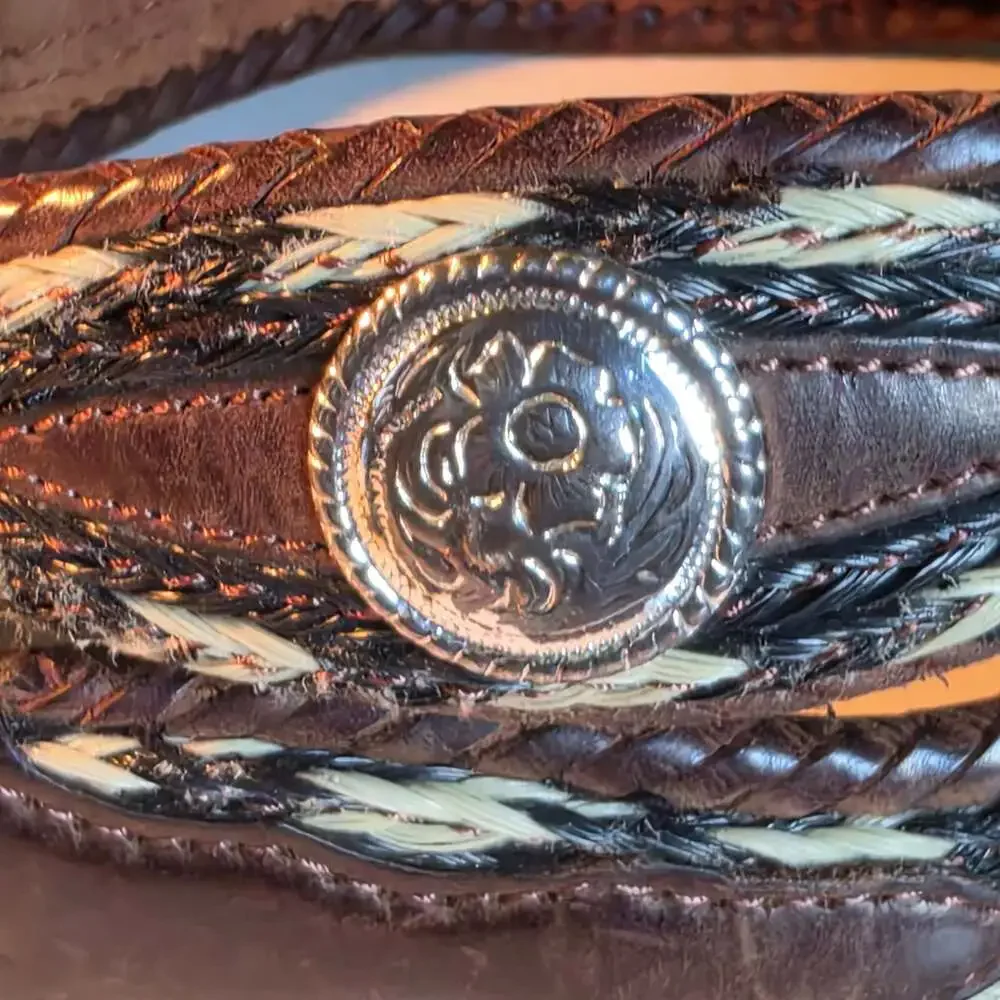 Vintage 3D Belt Company Western Concho Brown Leather Belt Sz 38
